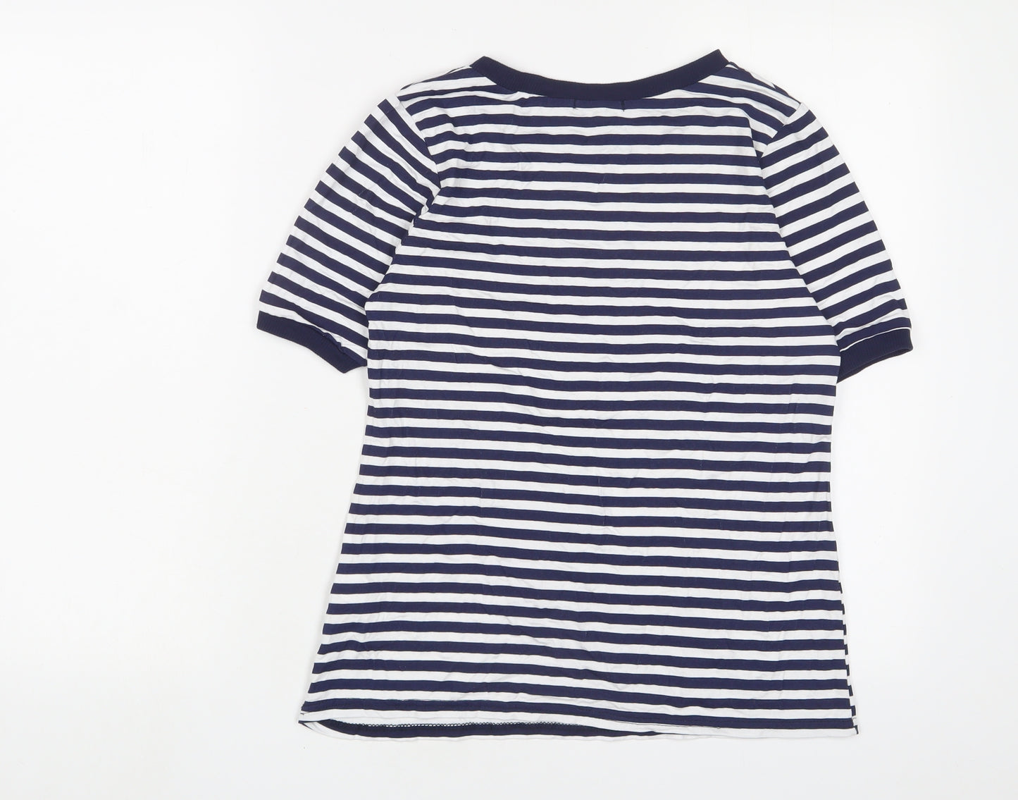 Boohoo Womens Blue Striped Viscose Basic T-Shirt Size 8 Crew Neck