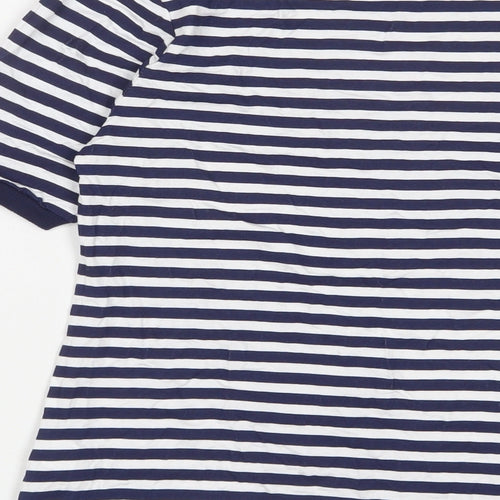 Boohoo Womens Blue Striped Viscose Basic T-Shirt Size 8 Crew Neck