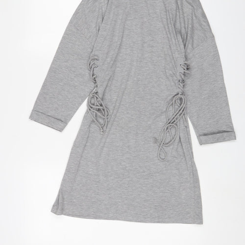 Topshop Womens Grey Cotton A-Line Size 10 Crew Neck Pullover - Tie sides