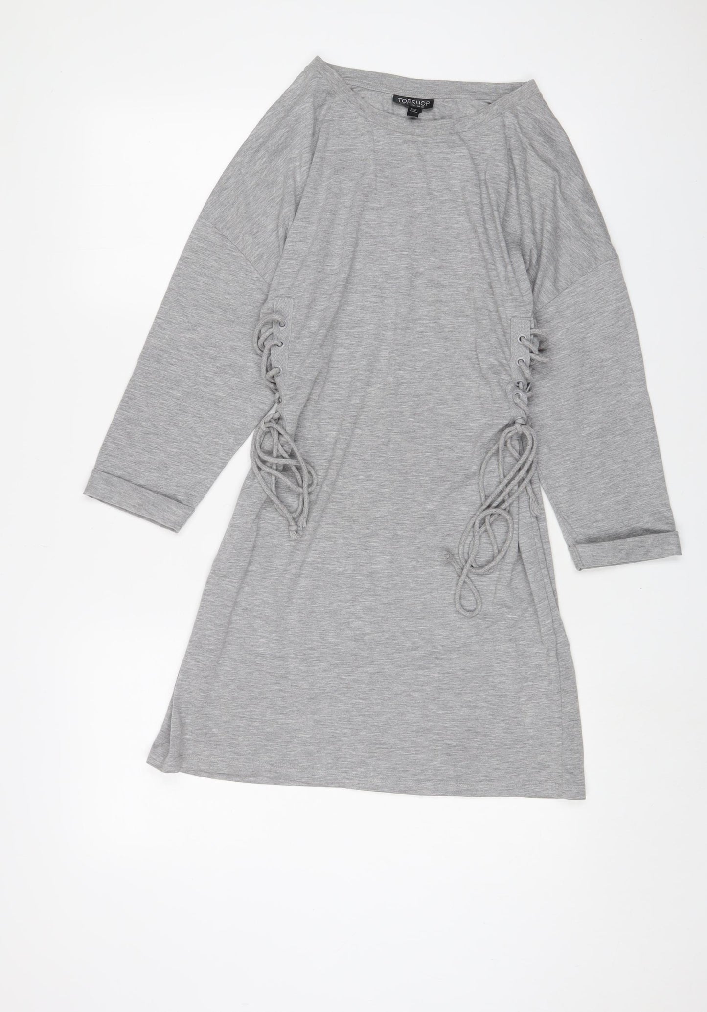 Topshop Womens Grey Cotton A-Line Size 10 Crew Neck Pullover - Tie sides