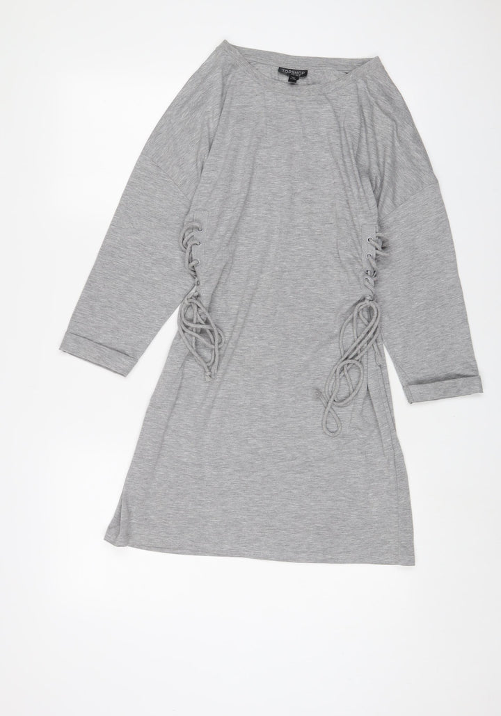 Topshop Womens Grey Cotton A-Line Size 10 Crew Neck Pullover - Tie sides