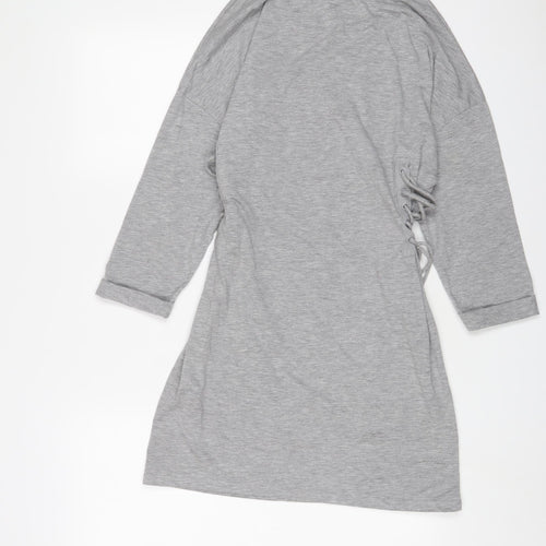 Topshop Womens Grey Cotton A-Line Size 10 Crew Neck Pullover - Tie sides