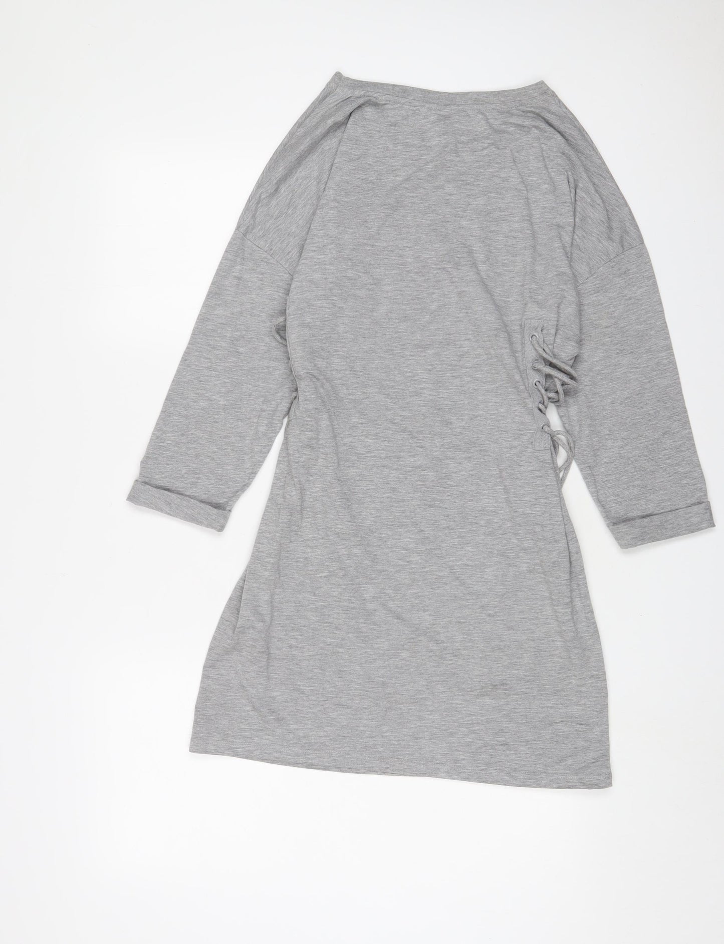 Topshop Womens Grey Cotton A-Line Size 10 Crew Neck Pullover - Tie sides