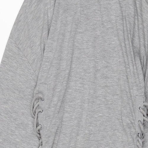 Topshop Womens Grey Cotton A-Line Size 10 Crew Neck Pullover - Tie sides