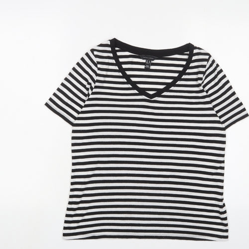 New Look Womens Black Striped Polyester Basic T-Shirt Size 12 V-Neck