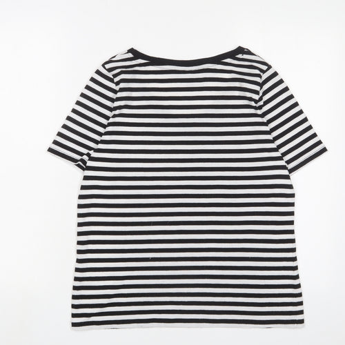 New Look Womens Black Striped Polyester Basic T-Shirt Size 12 V-Neck