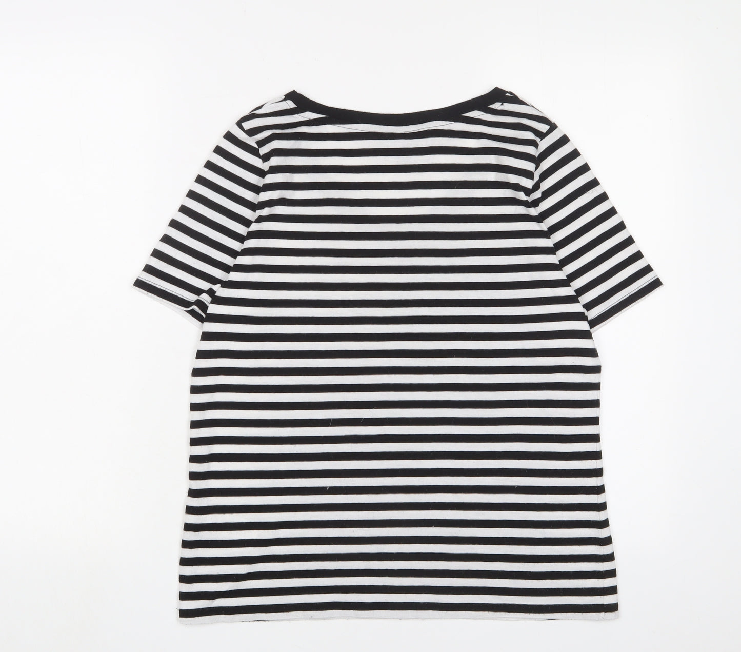 New Look Womens Black Striped Polyester Basic T-Shirt Size 12 V-Neck