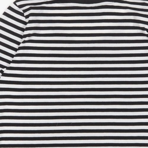 New Look Womens Black Striped Polyester Basic T-Shirt Size 12 V-Neck