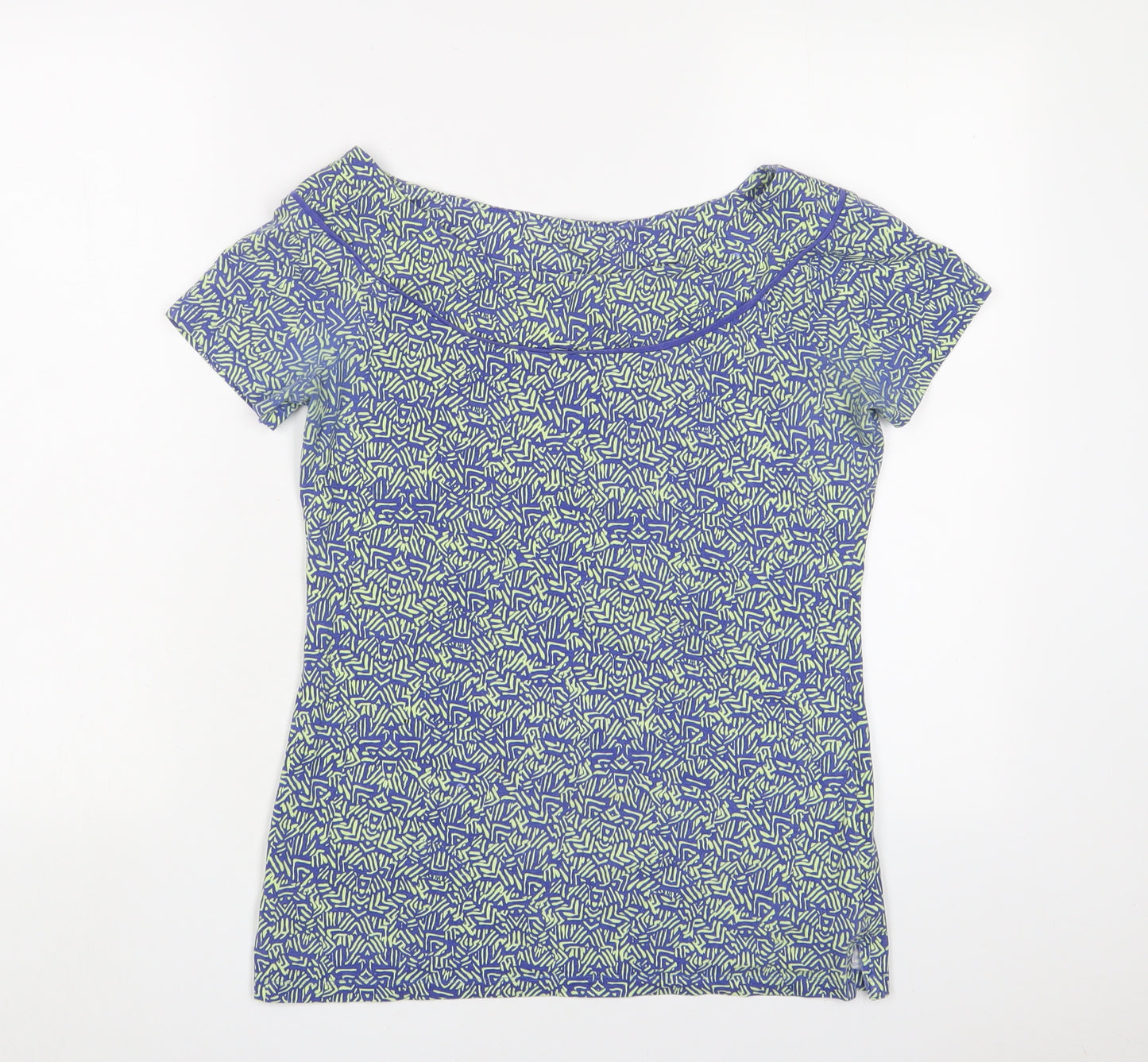 NEXT Womens Blue Geometric Cotton Basic T-Shirt Size 10 Boat Neck