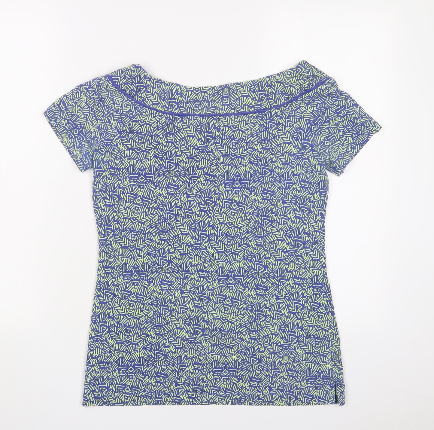 NEXT Womens Blue Geometric Cotton Basic T-Shirt Size 10 Boat Neck