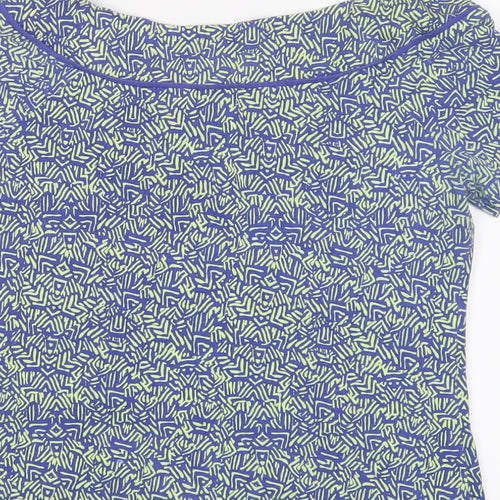 NEXT Womens Blue Geometric Cotton Basic T-Shirt Size 10 Boat Neck