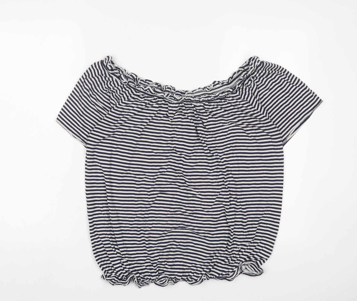 NEXT Womens White Striped Viscose Basic T-Shirt Size 16 Boat Neck