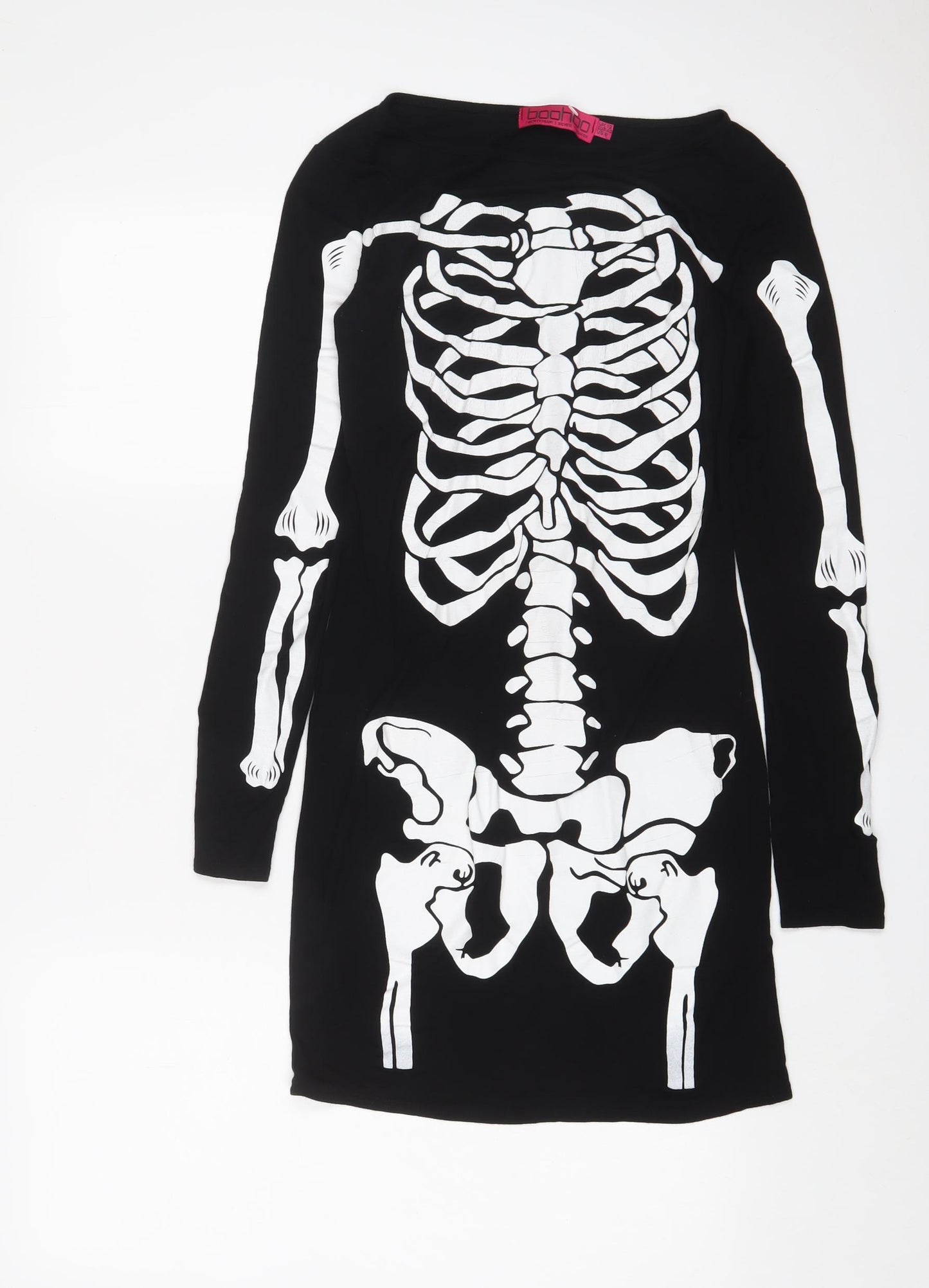 Boohoo Womens Black Viscose Bodycon Size 12 Boat Neck Pullover - Skeleton