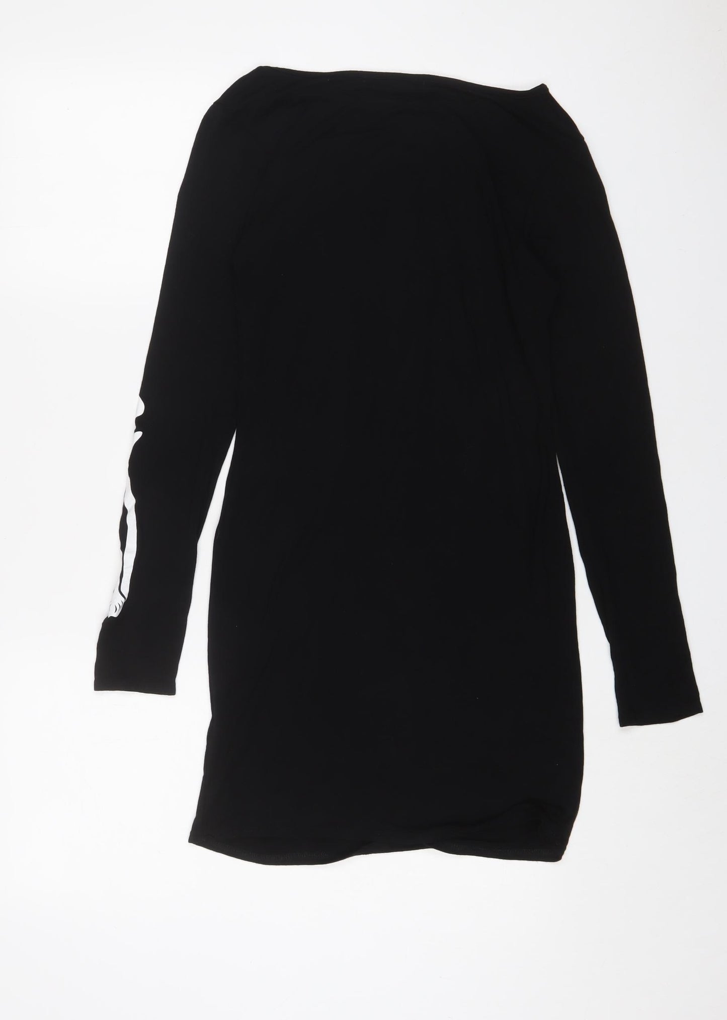 Boohoo Womens Black Viscose Bodycon Size 12 Boat Neck Pullover - Skeleton