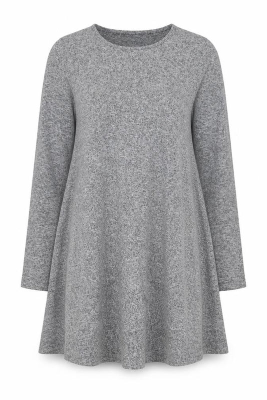 Front view of Glamorous women’s grey polyester a-line, size S, crew neck pullover
