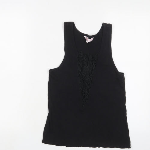 Victoria's Secret Womens Black Cotton Basic Tank Size L V-Neck - Lace