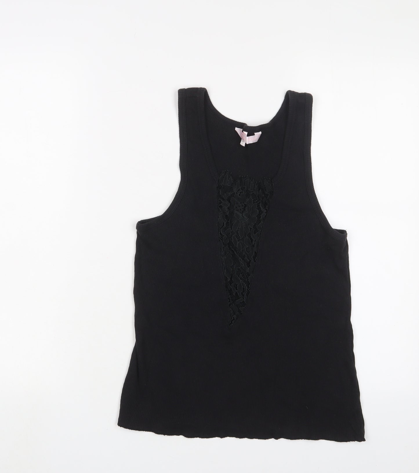 Victoria's Secret Womens Black Cotton Basic Tank Size L V-Neck - Lace