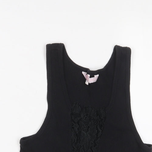 Victoria's Secret Womens Black Cotton Basic Tank Size L V-Neck - Lace