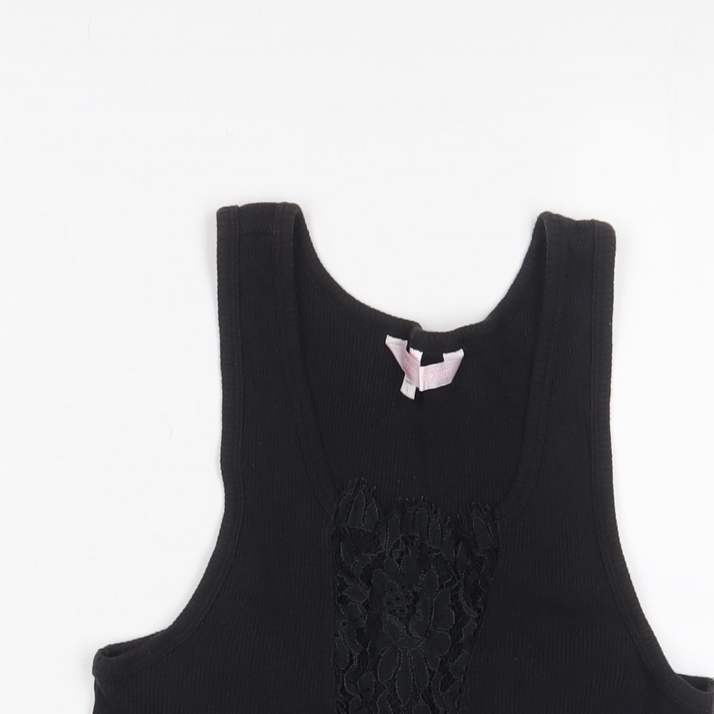 Victoria's Secret Womens Black Cotton Basic Tank Size L V-Neck - Lace