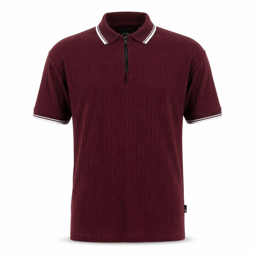 Front view of Burton men’s red cotton polo, size S, collared zip