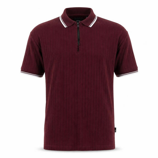 Front view of Burton men’s red cotton polo, size S, collared zip