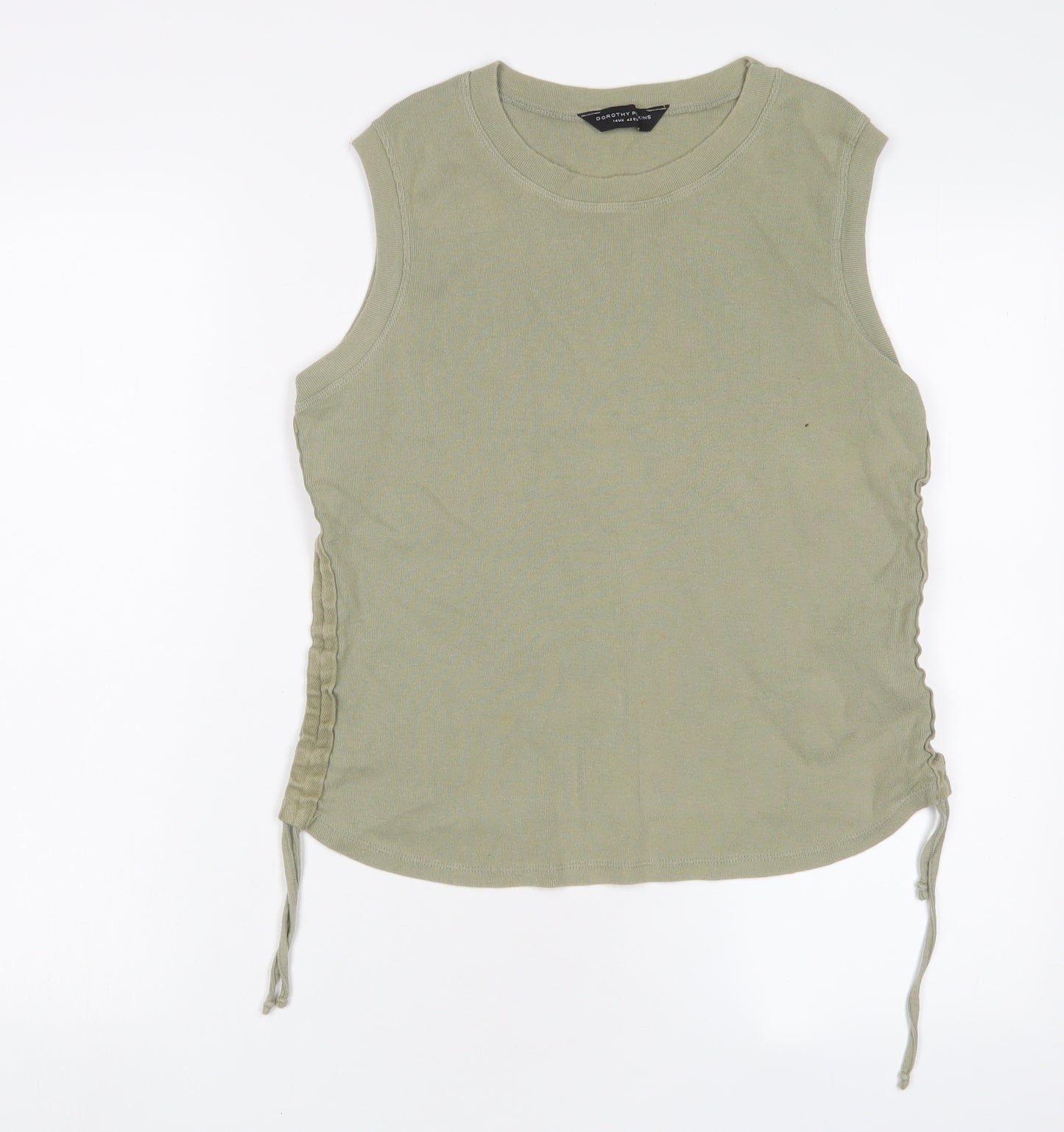 Dorothy Perkins Womens Green Cotton Basic Tank Size 14 Crew Neck - Ruched sides