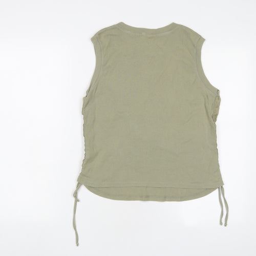 Dorothy Perkins Womens Green Cotton Basic Tank Size 14 Crew Neck - Ruched sides