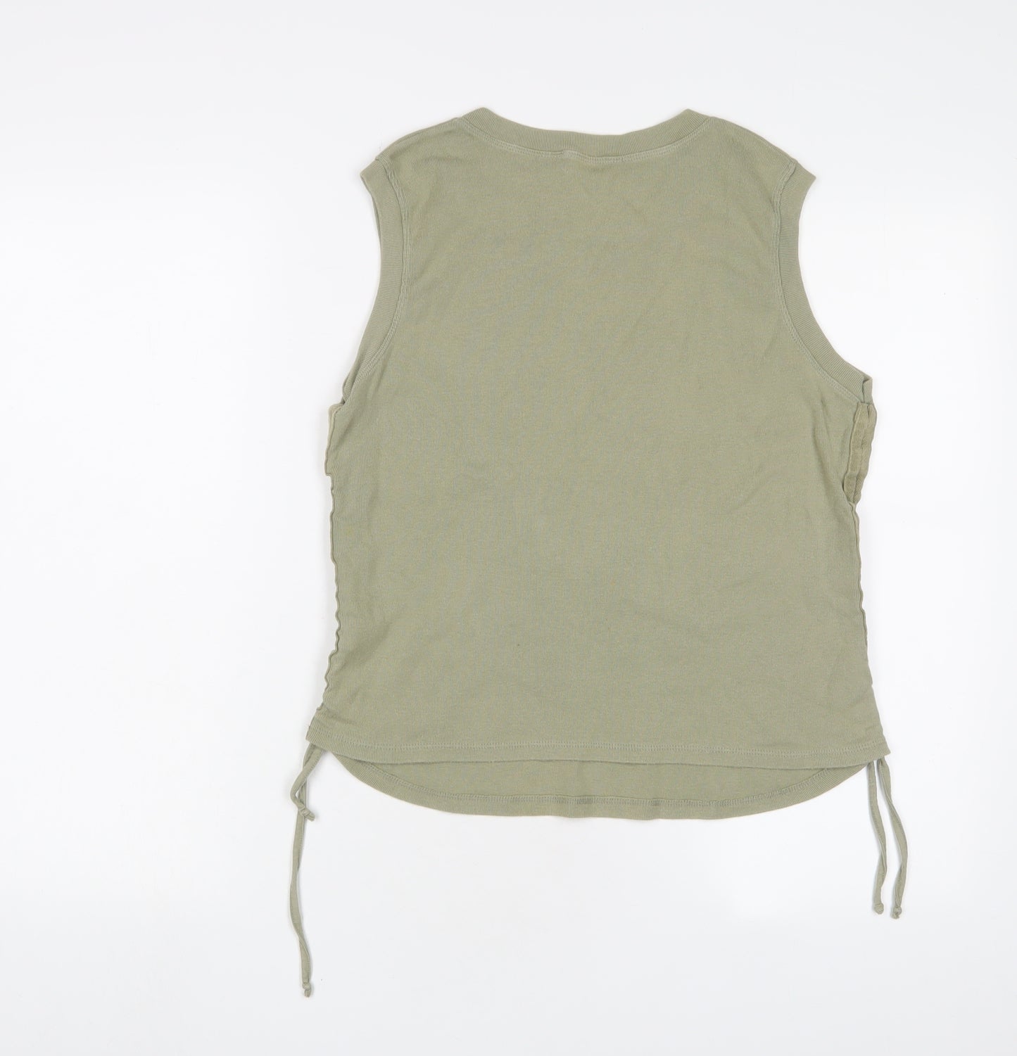 Dorothy Perkins Womens Green Cotton Basic Tank Size 14 Crew Neck - Ruched sides