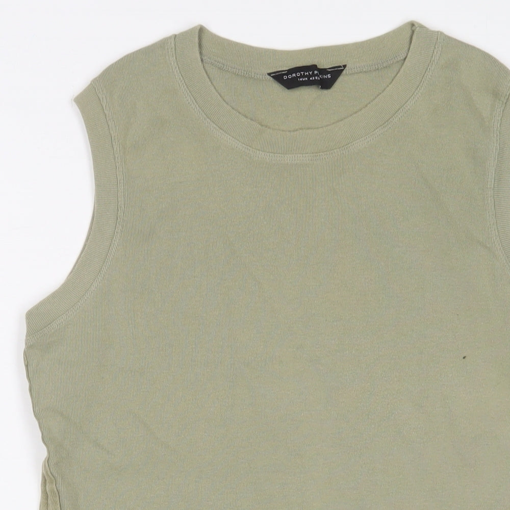 Dorothy Perkins Womens Green Cotton Basic Tank Size 14 Crew Neck - Ruched sides