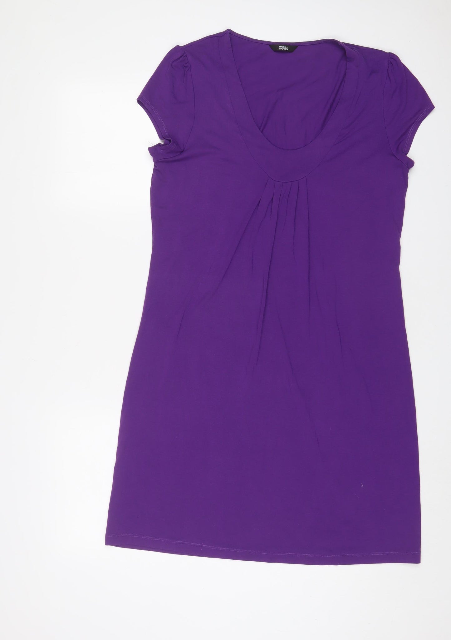 Marks and Spencer Womens Purple Viscose A-Line Size 14 Scoop Neck Pullover - Pleated