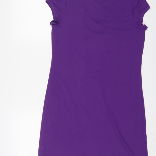 Marks and Spencer Womens Purple Viscose A-Line Size 14 Scoop Neck Pullover - Pleated