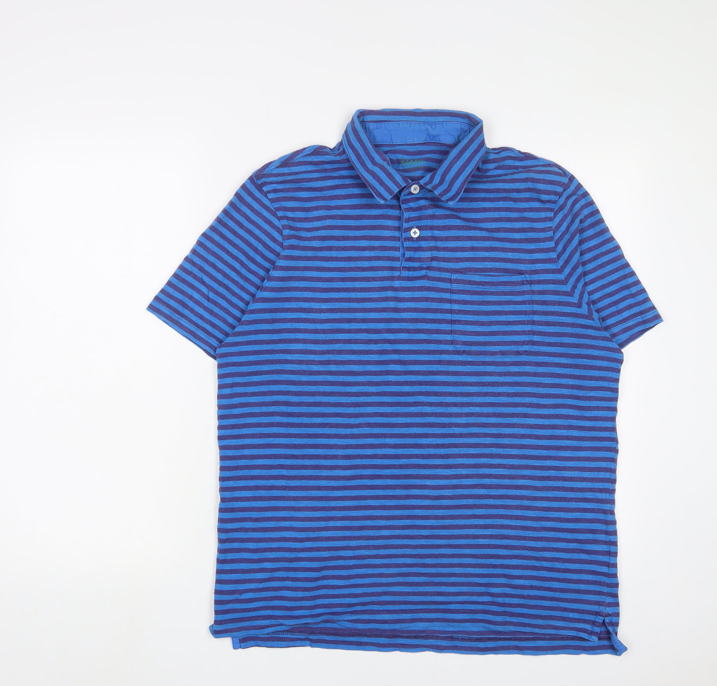 Boden Mens Blue Striped Cotton Polo Size L Collared Button