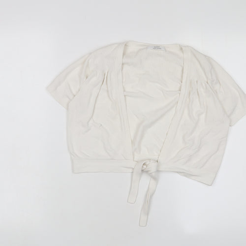 Marks and Spencer Womens White V-Neck Viscose Cardigan Jumper Size 12 - Tie