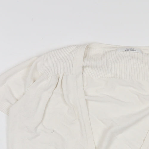 Marks and Spencer Womens White V-Neck Viscose Cardigan Jumper Size 12 - Tie