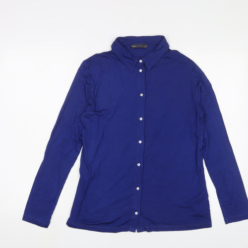 Marks and Spencer Womens Blue Viscose Basic Button-Up Size 12 Collared