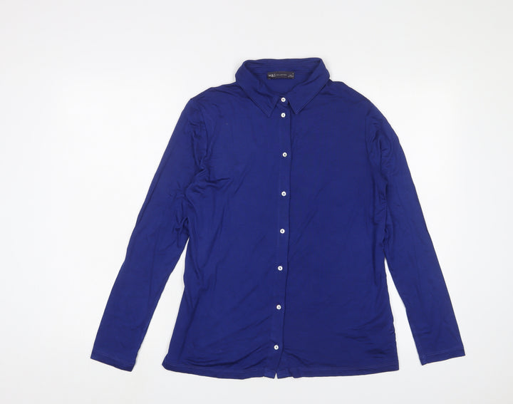 Marks and Spencer Womens Blue Viscose Basic Button-Up Size 12 Collared