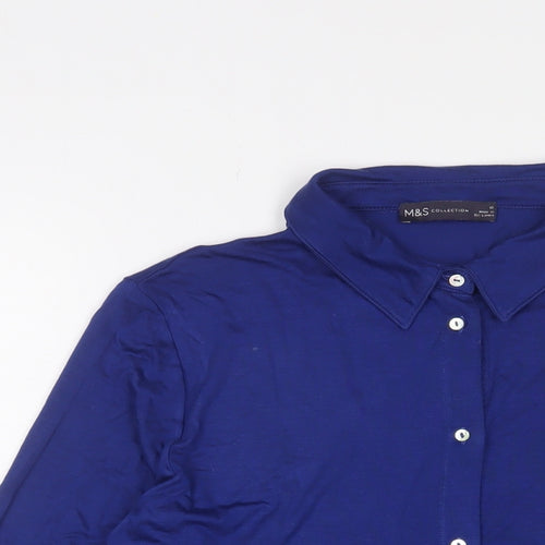 Marks and Spencer Womens Blue Viscose Basic Button-Up Size 12 Collared