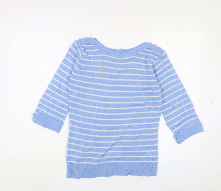 Damart Womens Black Boat Neck Striped Acrylic Pullover Jumper Size 10 - Buttons