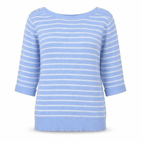 Damart Womens Black Boat Neck Striped Acrylic Pullover Jumper Size 10 - Buttons