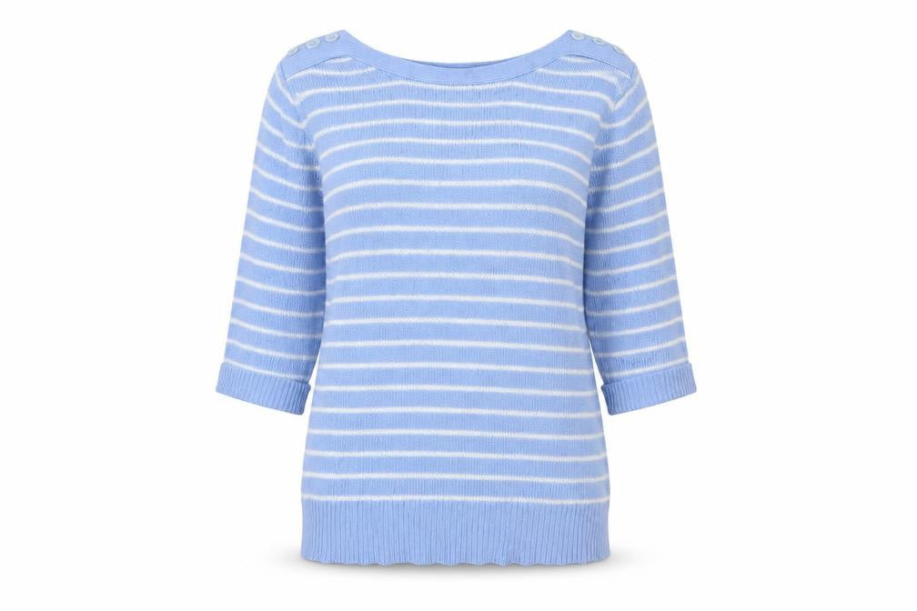 Damart Womens Black Boat Neck Striped Acrylic Pullover Jumper Size 10 - Buttons
