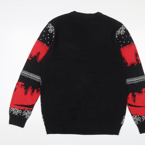 Stranger Things Mens Black Crew Neck Geometric Cotton Pullover Jumper Size XL Long Sleeve