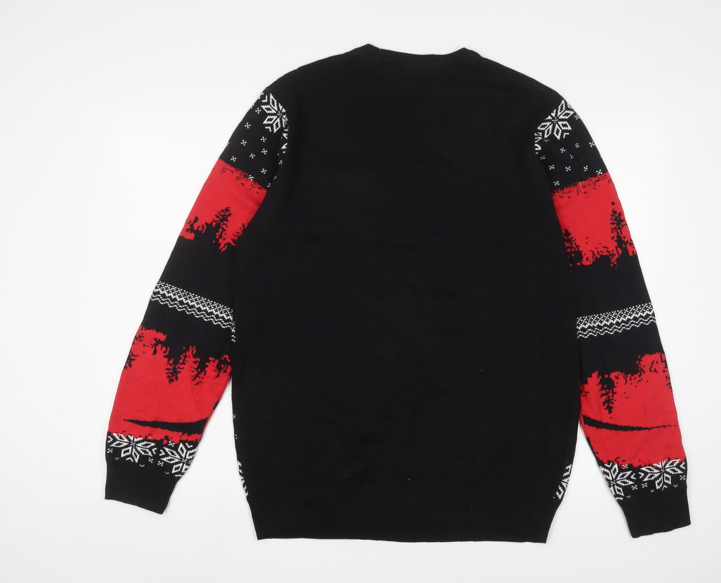 Stranger Things Mens Black Crew Neck Geometric Cotton Pullover Jumper Size XL Long Sleeve
