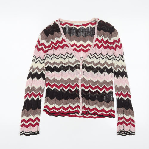 Planet Womens Multicoloured V-Neck Striped Viscose Cardigan Jumper Size XS - Glitter