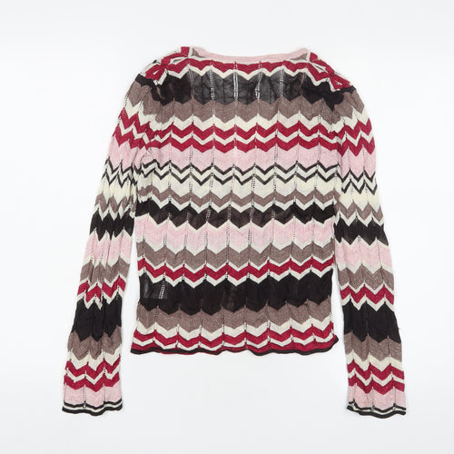 Planet Womens Multicoloured V-Neck Striped Viscose Cardigan Jumper Size XS - Glitter