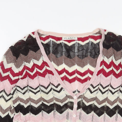 Planet Womens Multicoloured V-Neck Striped Viscose Cardigan Jumper Size XS - Glitter