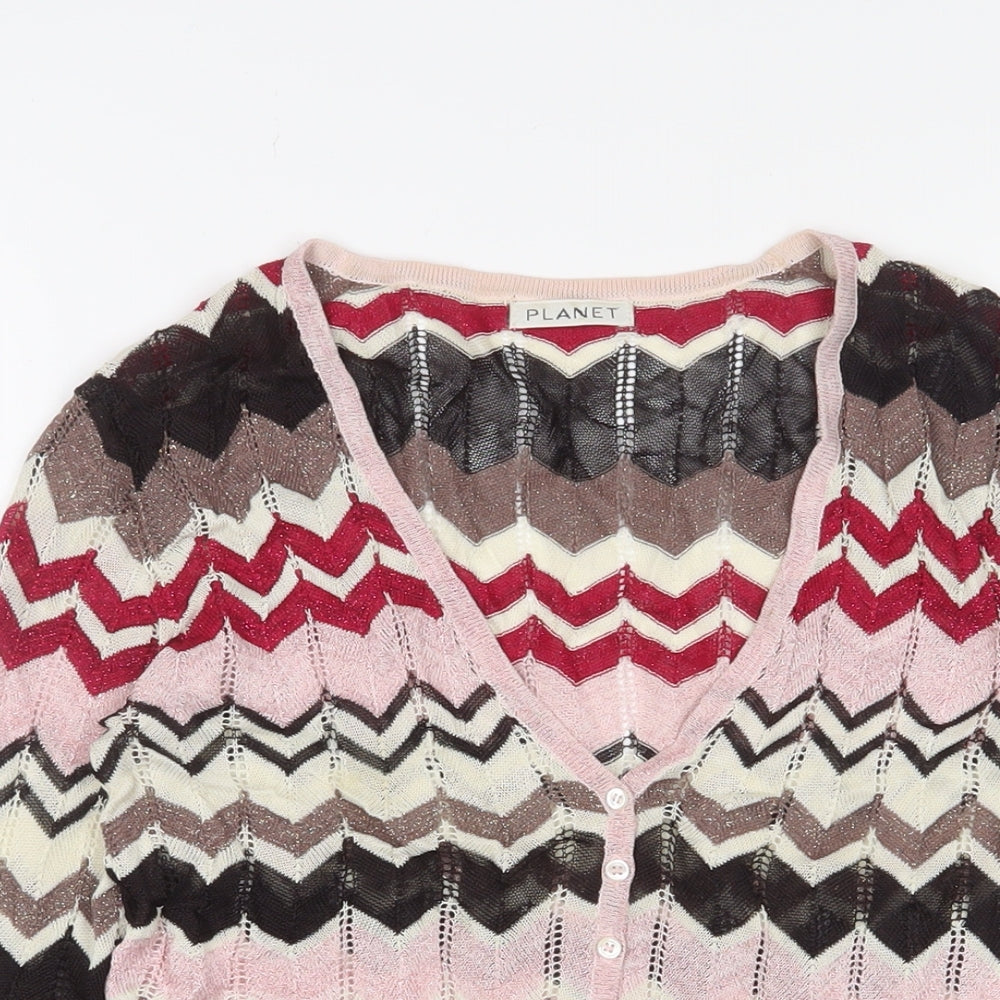 Planet Womens Multicoloured V-Neck Striped Viscose Cardigan Jumper Size XS - Glitter