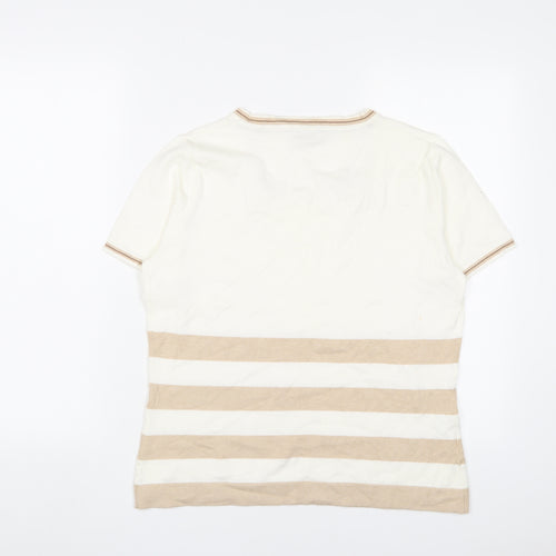 Cc Womens Ivory Square Neck Striped Cotton Pullover Jumper Size M - Buttons