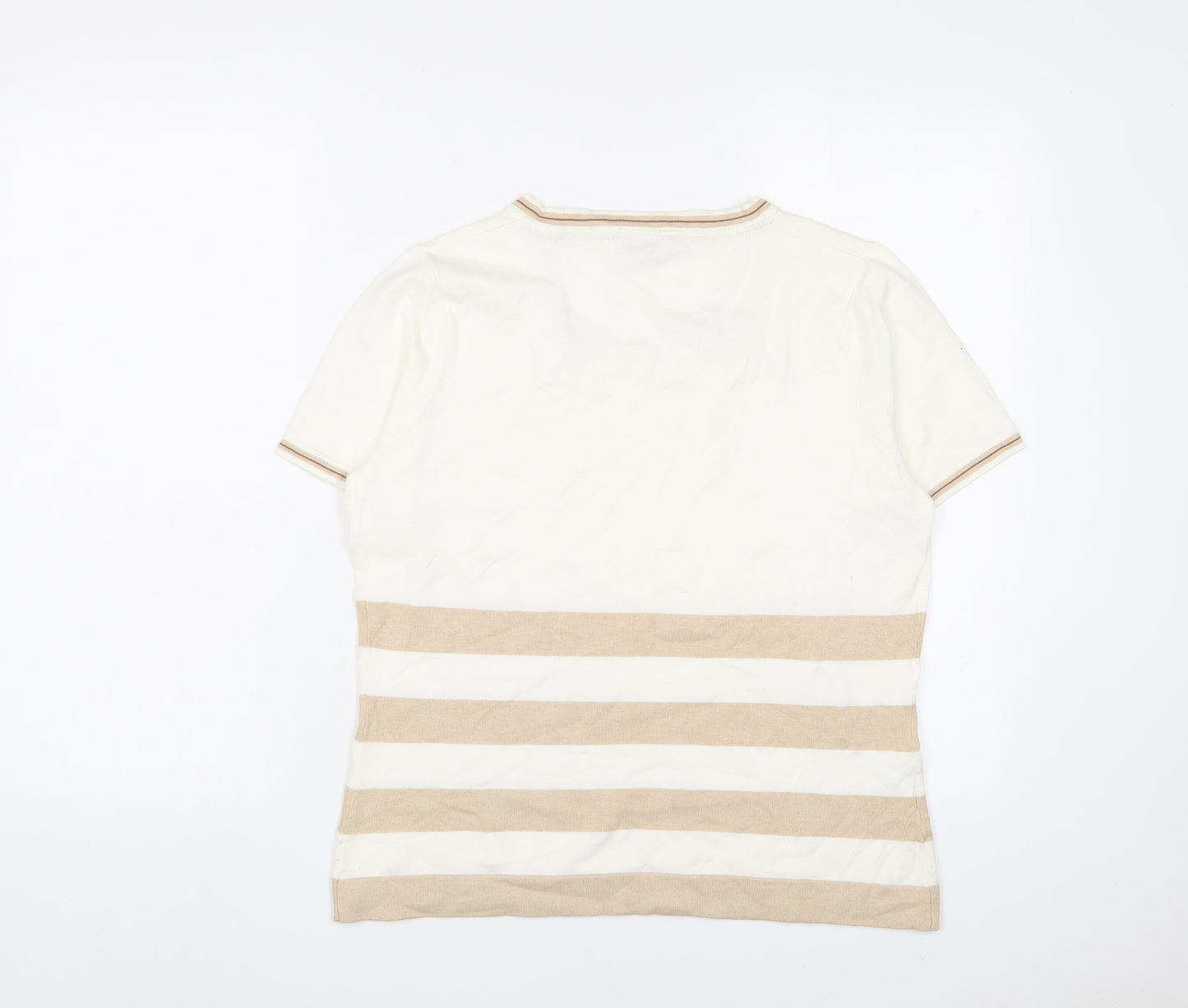 Cc Womens Ivory Square Neck Striped Cotton Pullover Jumper Size M - Buttons