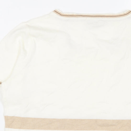 Cc Womens Ivory Square Neck Striped Cotton Pullover Jumper Size M - Buttons