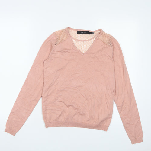 VERO MODA Womens Pink V-Neck Viscose Pullover Jumper Size S - Lace